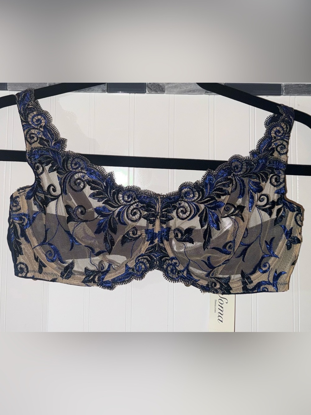 NWT Soma Blue Sheer Lace Unlined Embroidered Bra (36C)